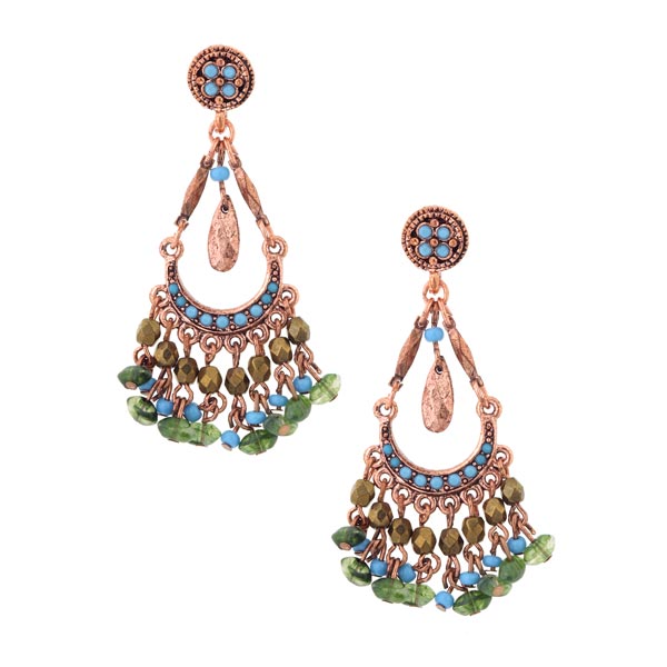 Azteca Copper Green & Turquoise Chandelier Earrings