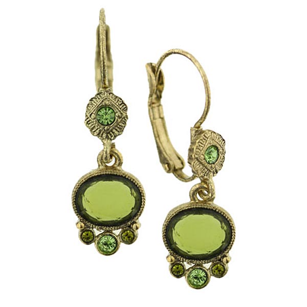 1900s Green Art Noveau Style Drop Earrings