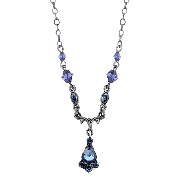 Vintage Royal Blue Crystal Drop Necklace