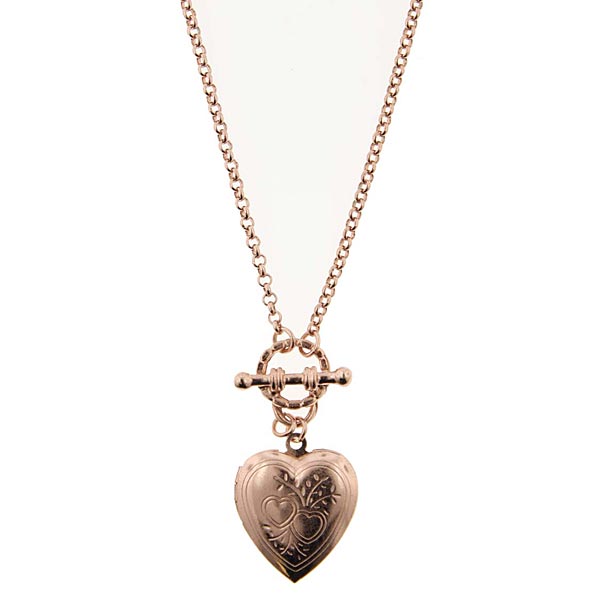 Tiffany-Style Vintage-Inspired Heart Toggle Charm Necklace