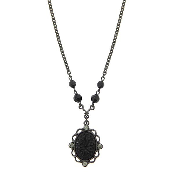 Victorian Gothic Black & Diamond Pendant Necklace