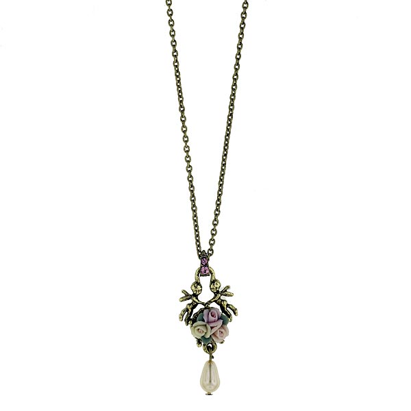 Porcelain Rose Simulated Pearl Angel Necklace