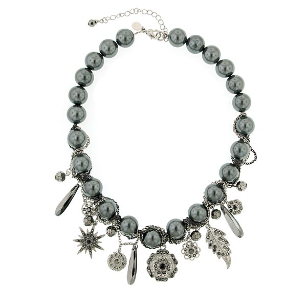 Pearly Beads Silver Charms Necklace