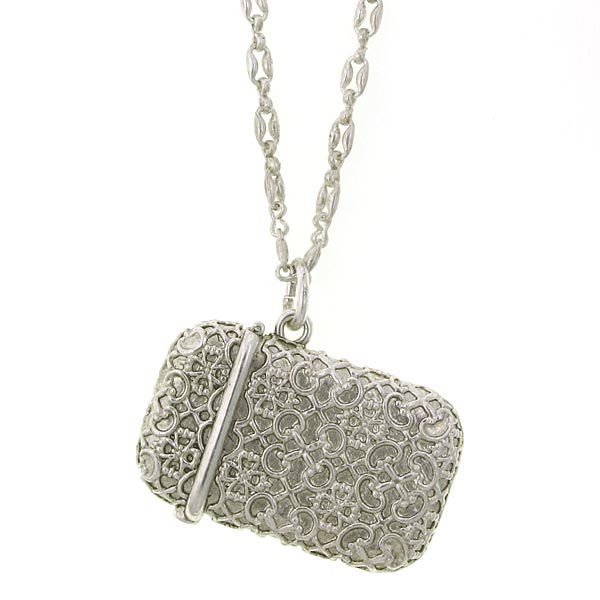 Silver Tone Match Safe Pendant Necklace