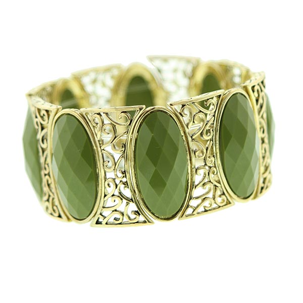 Art Deco Revival Olive & Brass Stretch Bracelet