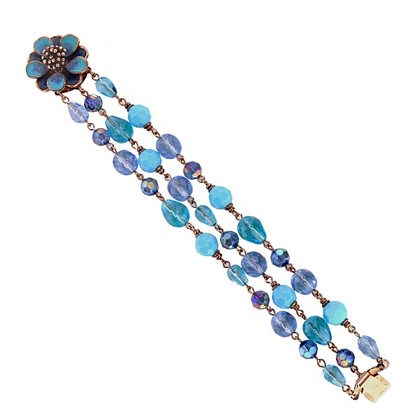 Turquoise Flower Enamel Beaded Clasp Bracelet