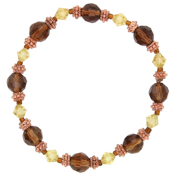Spring Stretch Burnished Copper Color Topaz Tone Beads Bracelet
