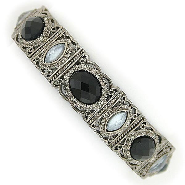 Art Deco Style Onyx and Jet Hues Stretch Bracelet