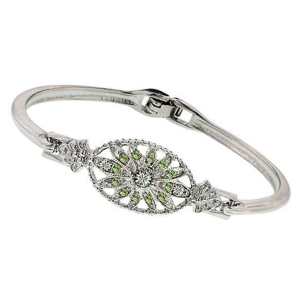 Art Deco Peridot Crystal Floral Motif Bracelet