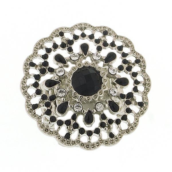 Black and Silver Art Deco Filigree Ring